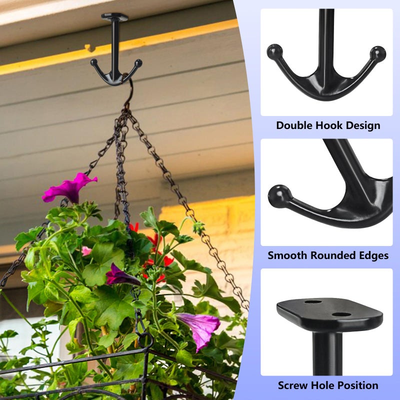 DEEKOUDT Ball Two Prong Ceiling Hook for Closet Top Bathroom Kitchen Cabinet Garage Pack of 8 (Black) - Image 3
